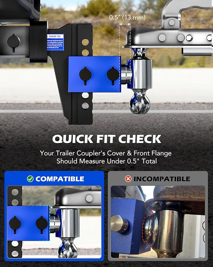 Orion Motor Tech Adjustable Trailer Hitch, Heavy Duty 2.5 inch Receiver Hitch, 6" Drop Hitch with 2" & 2-5/16" Balls, 360° Dual-Ball Mount with 18500lb Towing Capacity for Class IV & V, Blue