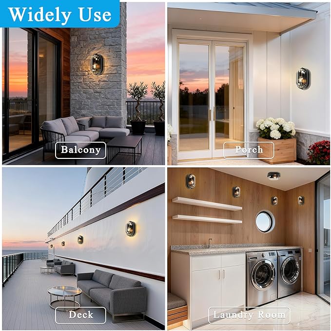 11 Inch Bulkhead Light Aluminum Bulkhead Ceiling Light with Thickened Clear Glass Waterproof Outdoor Wall Lights for Porch Basement Balcony or Sauna Room E26 Socket UL Listed