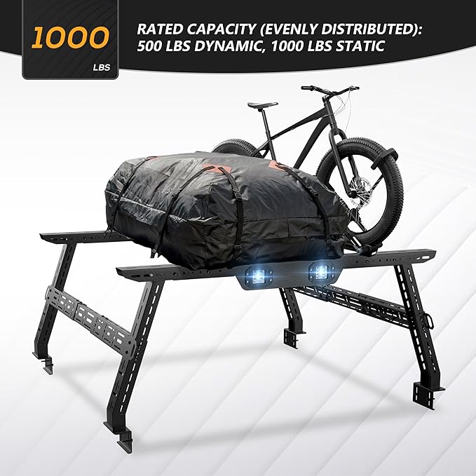 Adjustable 16-24.8" High Truck Cargo Rack Bed Racks Cargo Carrier with 2 LED Lights Compatible with Silverado/Sierra/Ram/Tacoma/Tundra/Titan/Frontier/Canyon/Gladiator JT/Ford F-Series