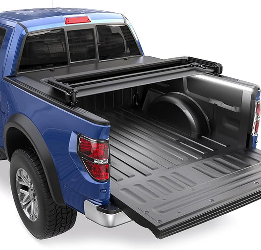 Tri 3-Fold 5.5 FT Soft Folding Truck Bed Tonneau Cover On Top Compatible with 2015-2025 Ford F150 F-150 Bed 3 Fold Styleside w/LED Light Strip