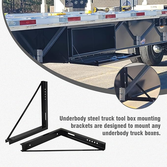 3 PCS 24 x 24 Inch Black Welded Structural Steel Mounting Brackets for Truck Trailer Underbody Tool Boxes with Screws Spacers and Sleeves