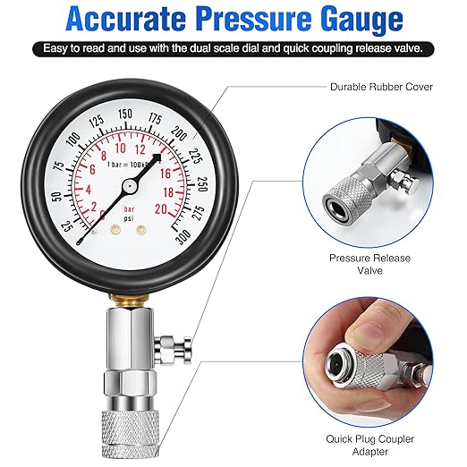 9 Pieces Automotive Compression Tester Kit and Spark Plug Tester, Universal Car and Motorcycle Engine Testing Tools for Cylinder Pressure Gauge (Blue)