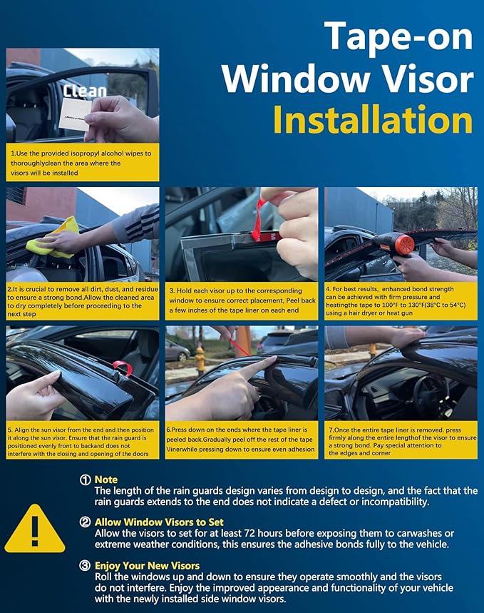 Shatterproof Tape-On Rain Guards for Ford F250 to F550 Super Duty 2017-2026 Crew Cab, Out-Channel Window Deflectors Vent Window Visors Rain Sun Wind Guards Shade Deflectors, 4 pcs