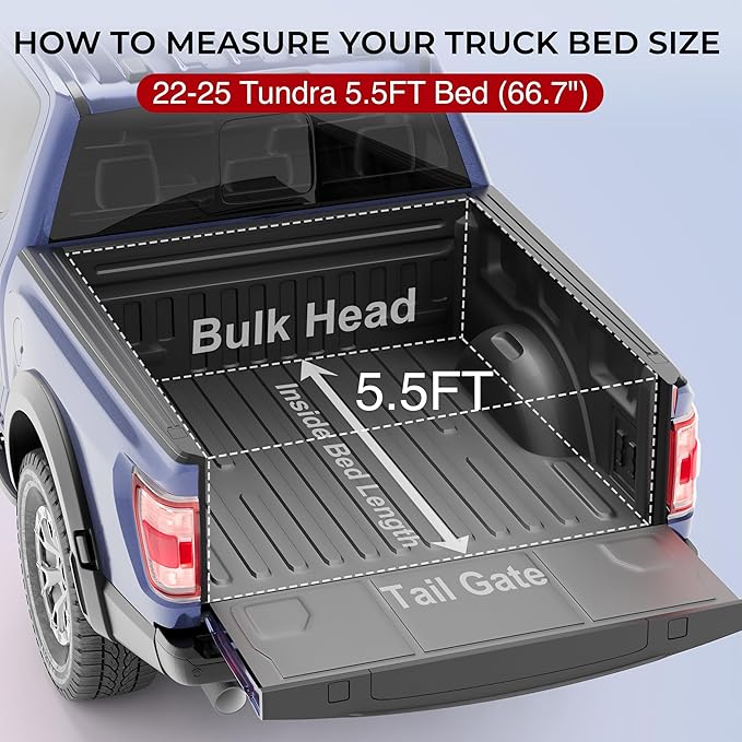 FRP Tonneau Cover Truck Bed for Toyota Tundra 5.5ft Bed (66.7") 2022-2025, Hard Tri Fold Heavy-Duty Locking Drill-Free Install Dustproof Waterproof Fiberglass Anti-Theft Security