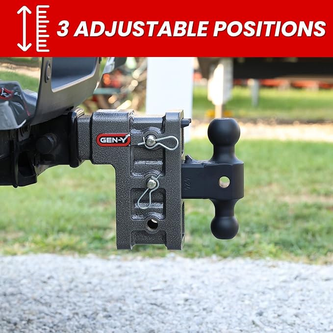 GEN-Y Hitch Tow Hitch for 2.5" Receiver | 6" Drop - 3 Adjustable Positions | 21k LBS Towing Capacity | 3k LBS Tongue Weight | Includes Dual Ball-Mount Attachment, Pintle Lock, 2 Locking Pins, Silver