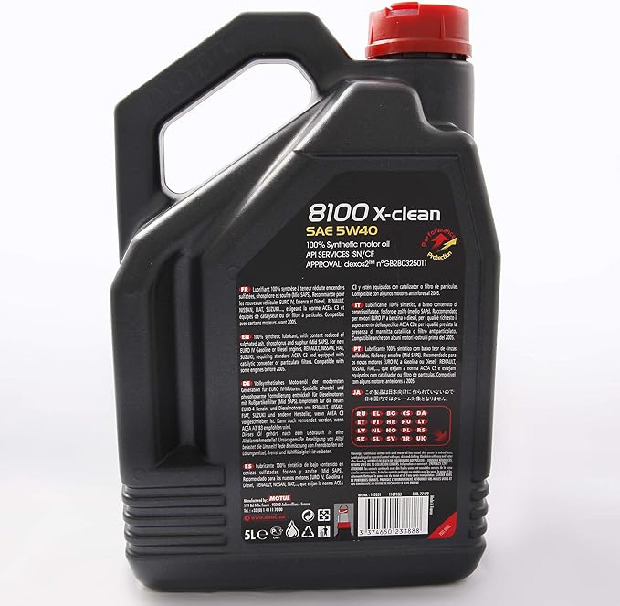 Motul 8100 X-clean 5W-40 Full Synthetic Motor Oil | Engineered to Help Protect Emissions Systems, Clean Engine Performance | Long Drain Capable, Improved Engine Responsiveness | 5L