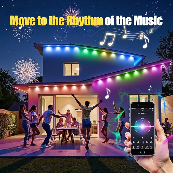 100ft Permanent Outdoor Lights for House, Christmas Lights Outdoor, RGB+IC IP67 Waterproof Smart LED Lights with App/Remote Control for Christmas, Thanksgiving, Halloween, Holiday Decor, Daily, Party