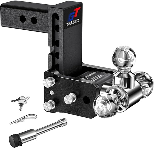 Geteen Trailer Hitches, Adjustable Trailer Hitch Ball Mount - Fits 2" Receiver, Tri-Ball (1-7/8" x 2" x 2-5/16"), 5" Drop, 10,000 GTW - GT20053B