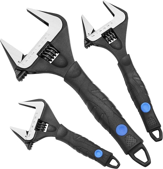MAXPOWER 6 8 10 inch Adjustable Wrench Set, Wide Jaw Capacity 1.4" 1.6" 2" (35mm 40mm 50mm)