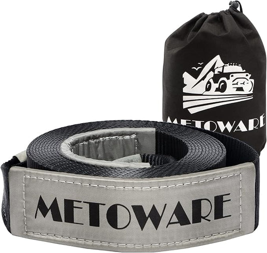 METOWARE Tow Strap 3'' × 20ft Recovery Strap, Heavy Duty Tow Straps with 35,000 lb Capacity, Recover Vehicle Stuck in Mud/Snow, Triple Reinforced Webbing, Extreme Water-Resistant (Gray)