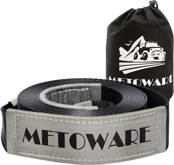 METOWARE Tow Strap 3'' × 30ft Recovery Strap, Heavy Duty Tow Straps with 35,000 lb Capacity, Recover Vehicle Stuck in Mud/Snow, Triple Reinforced Webbing, Extreme Water-Resistant (Gray)