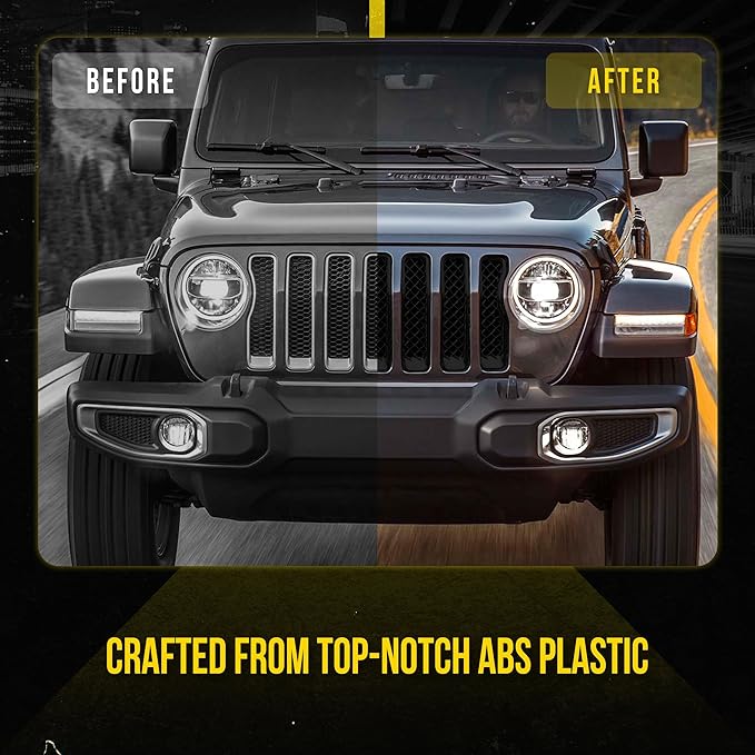 Gloss Black Chrome Delete Front Grille | Car Grille Cover | Grille Insert | Trim Overlay | Compatible with 2018-2023 Jeep Wrangler | ABS6495BLK