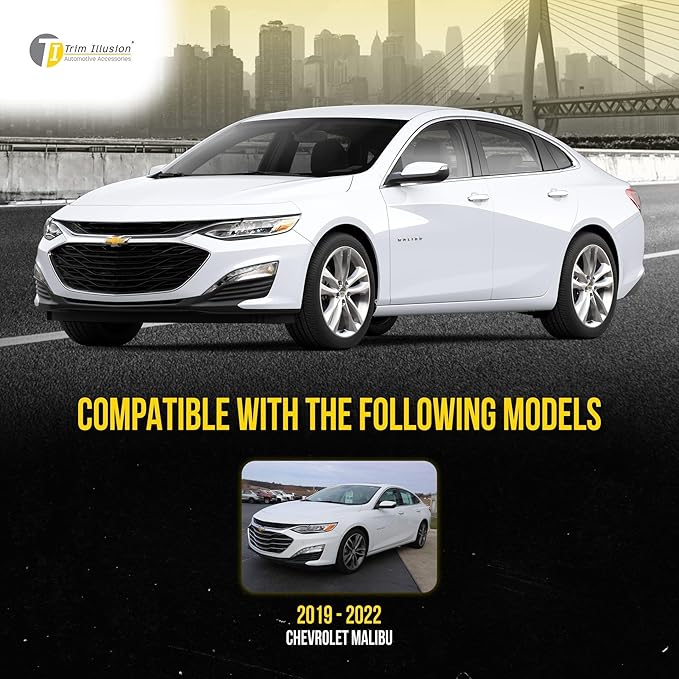 Gloss Black Chrome Delete Front Grille | Car Grille Cover | Grille Insert | Trim Overlay | Compatible with 2019-2025 Chevrolet Malibu | ABS6504BLK