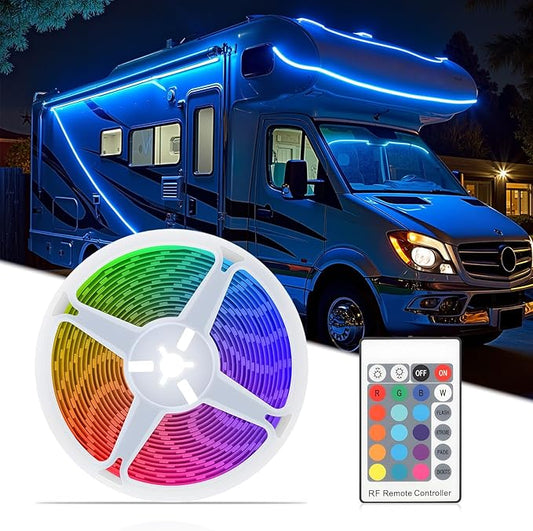 16.4FT RV Awning Lights, 12V Multicolor Camper Awning Lights with Remote Control, Waterproof Rv Led Light Strip for Motorhome Travel,Travel Trailers, Camper, Food Trucks