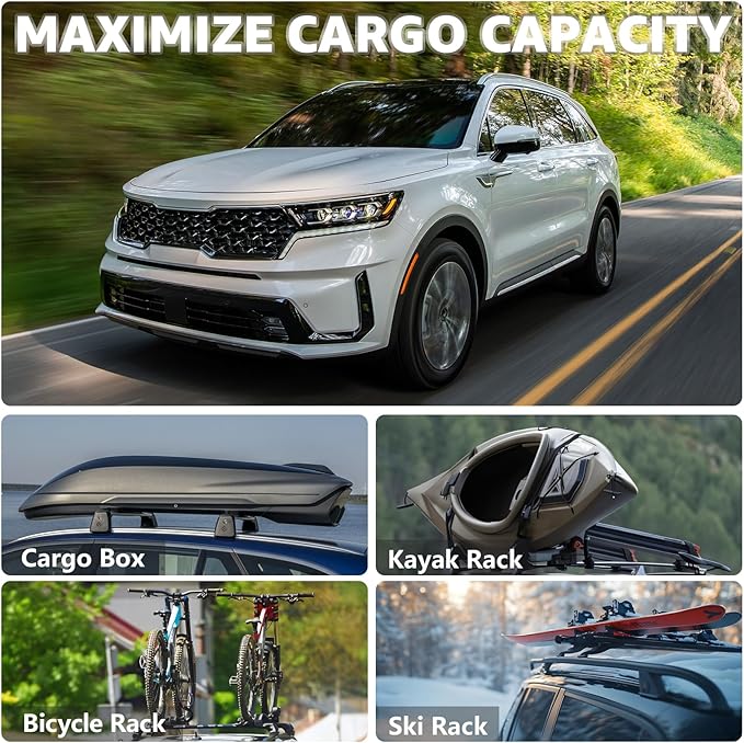 Roof Rack Cross Bars Compatible with Kia Sorento 2021-2026 & Sorento HYBIRD 2021-2026, Adjustable Aluminum Heavy Duty 300 LBS Anti-Theft Lock Cargo Carrier Rooftop Crossbar for Bike,Snowboard,Luggage