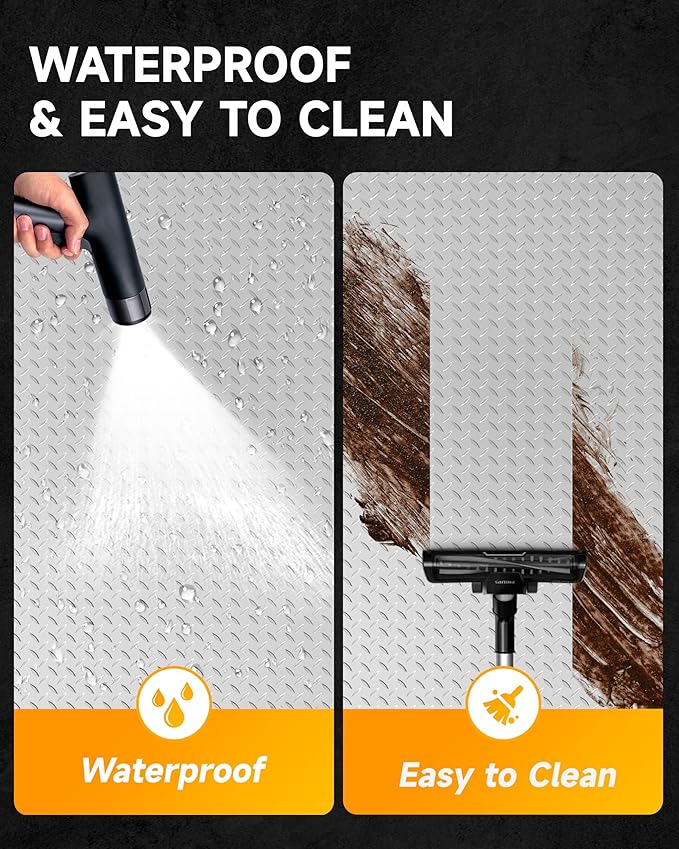 8x20 FT Garage Floor Mat, 2.8mm Thick Premium PVC Resin Flooring Roll | Heavy Duty & Durable | Diamond Plate Protector for Car, SUV, Pickup, Trailer, Gym & Basement (Silver)