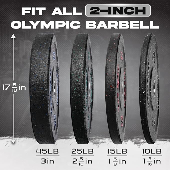 Yes4All 2" Bumper Plate, 10-190 LB Olympic Rubber Weight Plate with Steel Hub for WeightLifting, Strength Training, Home Gym, Less Impact, Absorb Bounce & Shock, Multiple Options