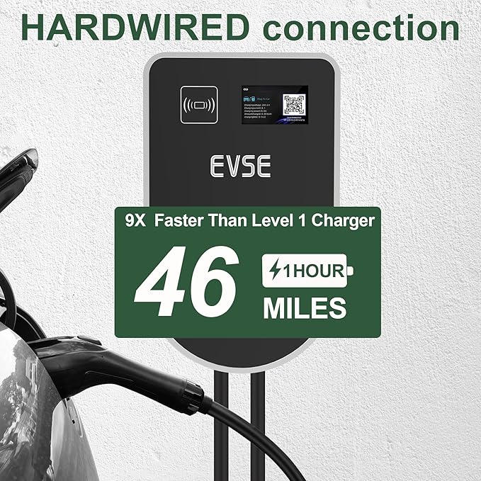 RUTU Ev Charger Level 2 J1772 Chargers, 48 Amp Level 2 Ev Charger Hardwired Up to 11.5Kw, Smart Electric Car Chargers with Flexible 25Ft Cable, 240v WiFi Enabled Electric Vehicle Charging Stations
