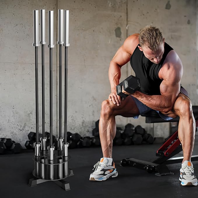 Vertical Barbell Holder : Rotatable Barbell Holder Floor Stand, Heavy Duty Barbell Rack Stand Fit 2-Inch Olympic Bars, Curl Bars, Triceps Bars Home Gym Organizer Barbell Storage