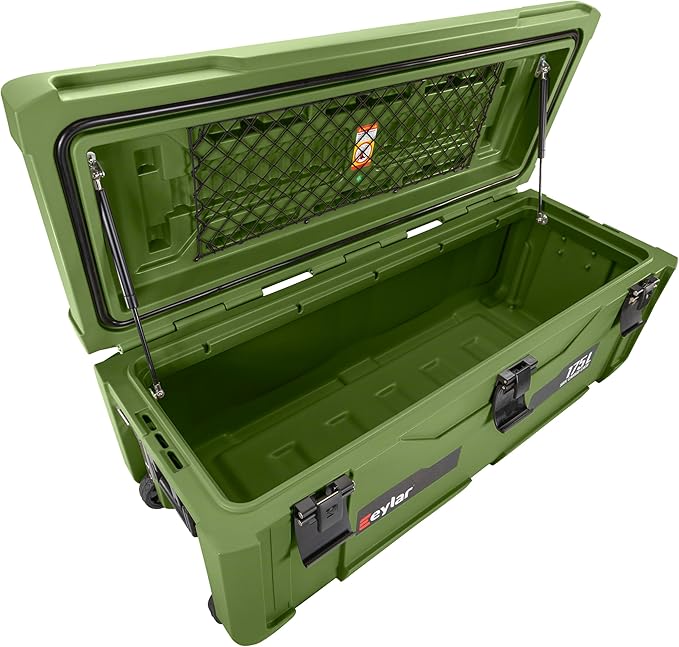 SRX-175 Overlanding Cargo Case – 175L Waterproof Storage Box for Camping, Off-Road & Truck Bed Gear – Heavy-Duty Lockable Storage with Gas Strut Lid, Stackable Design & Interior Organizer Tray (Green)
