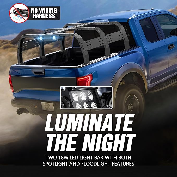 19.2-22.3" Hight Bed Racks Truck Cargo Carrier with 2 LED Lights Compatible with Tacoma/Ram 1500/ Tundra/Silverado/Sierra/ F150/ Titan/Canyon/Ranger/Frontier/JT/Colorado Extended Cab