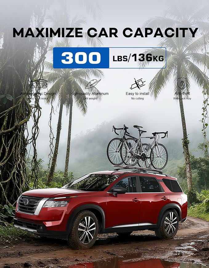 Lockable 300lb Roof Rack Cross Bars Compatible with Nissan Pathfinder 2022 2023 2024 2025 SV SL Platinum with Raised Side Rails, Heavy Duty Aluminum Roof Rails Crossbars