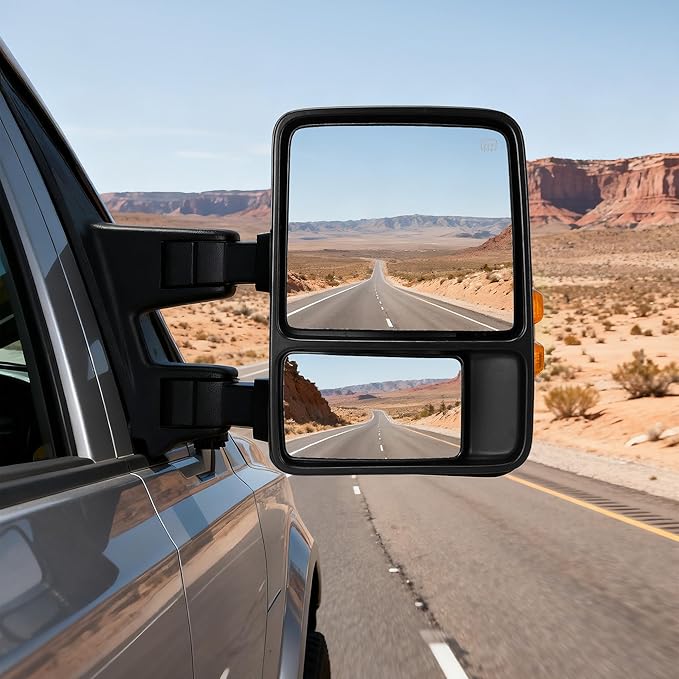 DWVO Side Towing Mirrors Compatible with 2008-2016 Ford F250 F350 F450 F550 Super Duty, Right Passenger Mirror with Power Heated Manual Folding Turn Signal Black
