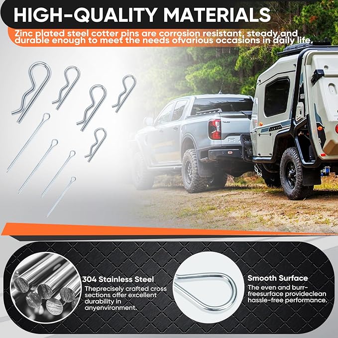 197Pcs Hitch Pin,13 Sizes Hardware Cotter Pins Clip Assortment Kit - 304 Stainless Steel R Hairpin Cotter Fastener Clip Suitable for Truck and Engine Maintenance, Hanging Needle Lock System