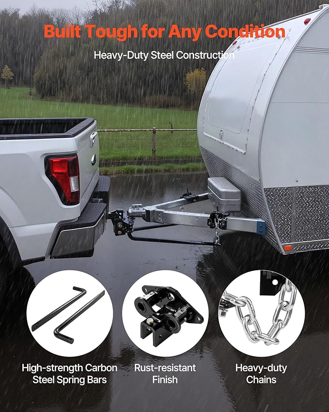 VEVOR Weight Distribution Hitch, 10000 lbs Max Towing & 1000 lbs Max Tongue, Weight Distributing Hitches Kit Includes 2 in Shank and 2-5/16 in Ball, Load Leveling Hitch for Trailers, Black