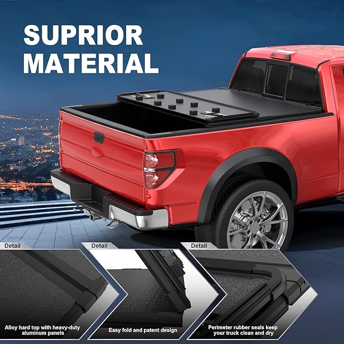 MOSTPLUS Tri-Fold Hard Truck Bed Tonneau Cover On Top Compatible for 2009-2014 Ford F150 F-150 Bed 3 Fold Styleside Solid (5.5 FT Feet Bed)