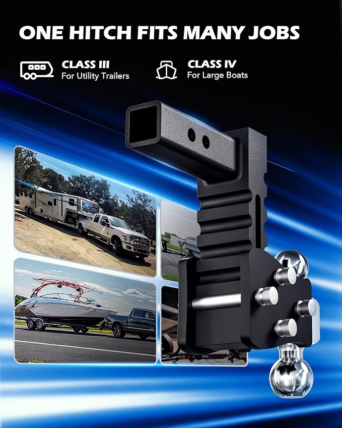 Orion Motor Tech Adjustable Trailer Hitch, Fits 2" Receiver, 5" Drop Hitch with 2" & 2-5/16" Balls, Anti-Theft Steel Tow Hitch Stowable Ball Mount with 15000 lb GTW for Class III & IV Vehicles