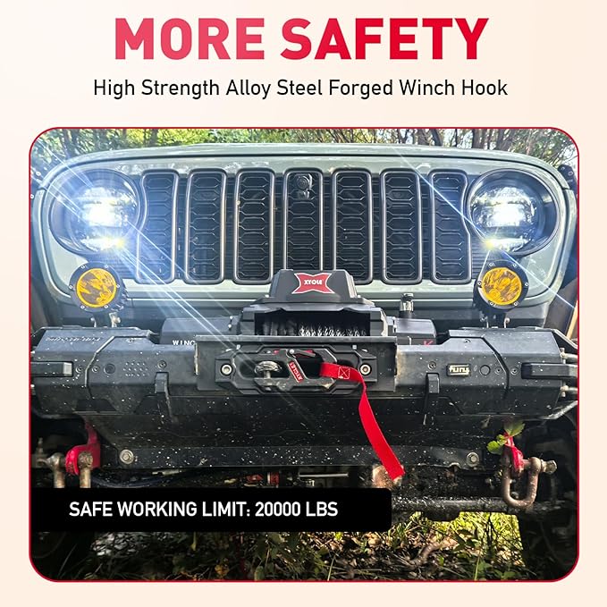 Winch Fairlead with Tow Hook,7075 Aluminum Hawse Fairlead with High Strength Alloy Steel Forged Winch Hook, for 10000 lb. - 20000 lb. winches, 10 in. (254 mm) mounting Size (Frosted Black)