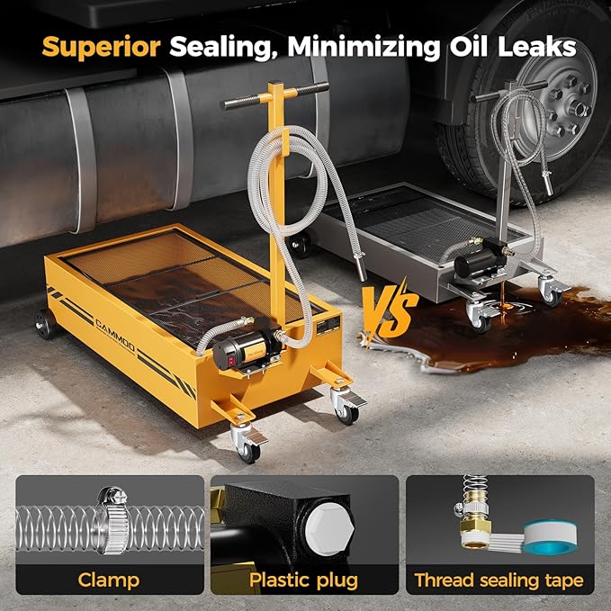 25 Gal Electric Oil Drain Pan, 110V High-Flow Pump, 9.8 FT Hose, 200 W Motor, 2 Locking Swivel Casters and 2 Directional Wheels Stable, Folding Handle, Heavy-Duty for Trucks, RVs, SUVs, Yellow