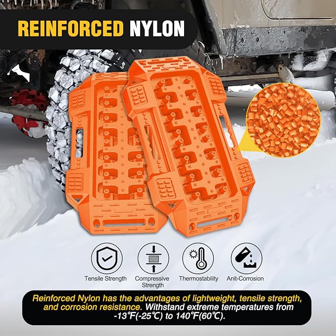 Nilight Recovery Offroad Traction Boards Mini Short Emergency Tire Tracks Mats For 4WD 4X4 ATV UTV on Mud Sand Snow (2PCS Orange)