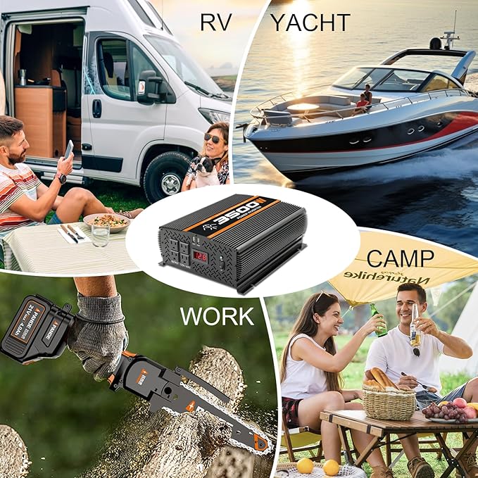 3500 Watt 12v Power Inverter for Vehicles car Truck RV Solar, dc 12v to 110v ac Converter with 4 AC Power Outlets 2 USB Ports LCD Display-3500W