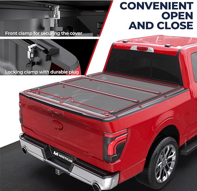 MOSTPLUS Roll-Up Soft Vinyl Truck Bed Tonneau Cover Compatible with 2015-2025 Ford F150 F-150 Long Bed On Top (8 FT Feed Bed)