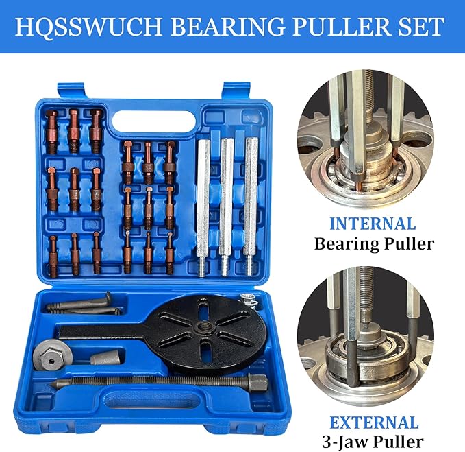 21 in1 Bearing Puller Set, Blind Hole Bearing Removal Tool, Internal Bearing Puller with Red Steel Puller Head and Curved Hooks, Quick Disassembly Without Damage to Other Components, Blue