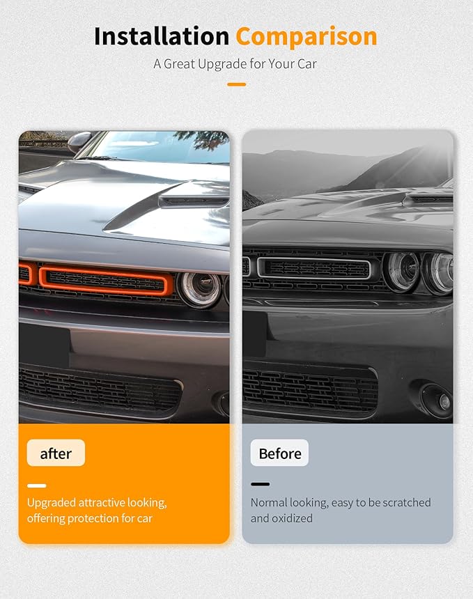 Hoolcar Front Grille Radiator Grille Insert Cover Grillwork Trim Compatible with Dodge Challenger 2015-2024, Exterior Accessories, Orange, 2pcs