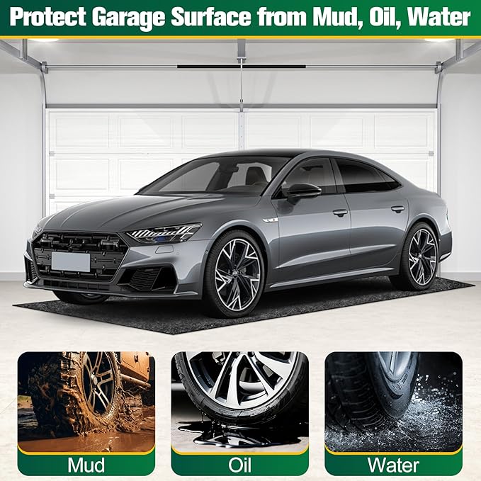 ToLanbbt Garage Floor Mat 36" x 29" - Oil Spill Mat for Under Car Driveway Oil Drip Pad with 8P Tapes, Waterproof Backing, Leak Absorbent, Reusable, Washable, Protect Garage Floor (1P, Dark Gray)