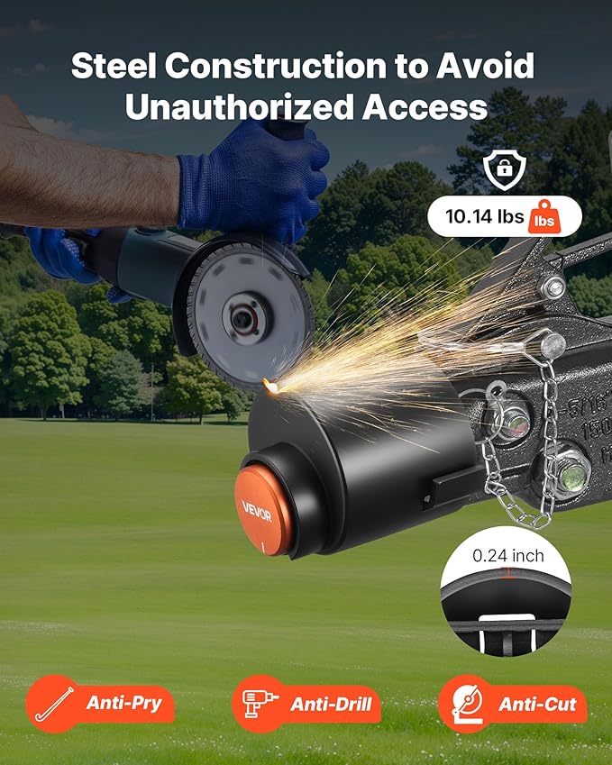 VEVOR Trailer Lock, Fits 2-5/16-Inch Cast Ball Couplers, Heavy Duty Hitch Lock with 3 Keys Secures Security Chains, Corrision-Resistant, Anti-Theft RV Trailer Locks for RV, Trailer, Boat