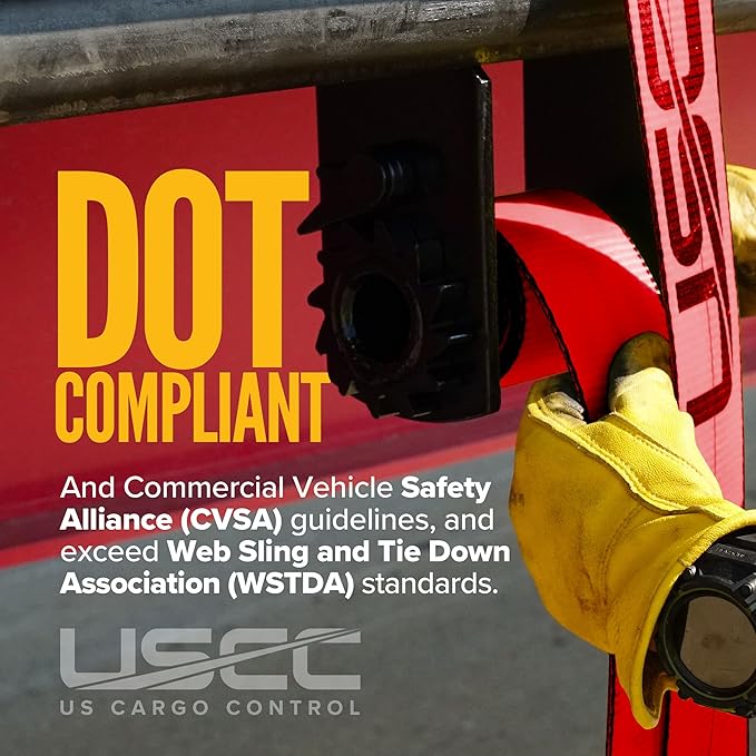 US Cargo Control Winch Straps 4" x 30' (4-Pack), 5,400 LBS Working Load Limit, Heavy Duty Flatbed Tie Downs with Flat Hooks, Red 4 Inch Straps for Flatbed Trailer, Truck, and Cargo Securement