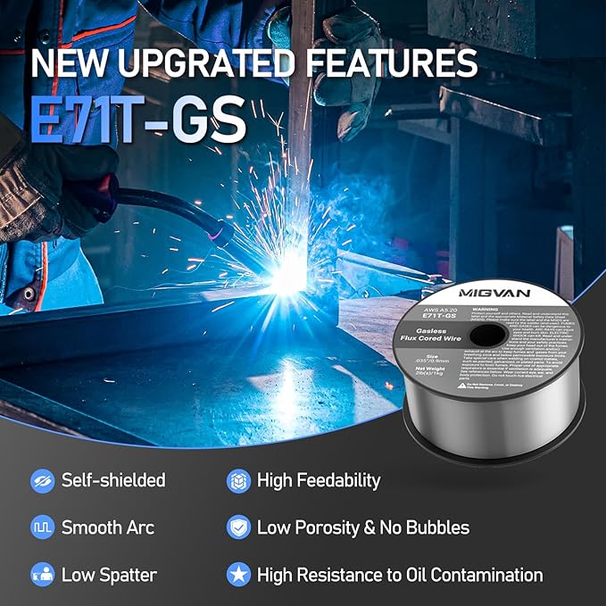 Flux Core Welder Wire .035 Diameter, E71T-GS Gasless Mig Welding Wire 2-Pound/1Kg Strong Spool, Self-shielded Mild Steel Compatible With Lincoln Miller Forney Harbor Welder