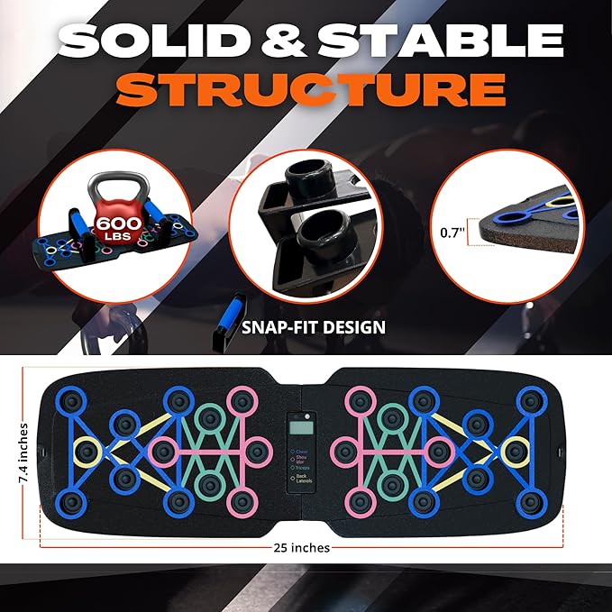 Clikshop Push Up Board – Foldable Push Up Bar System with Resistance Bands | Perfect Pushups for Men | Portable Pushup Board & Calisthenics Equipment for Strength Training at Home or Gym