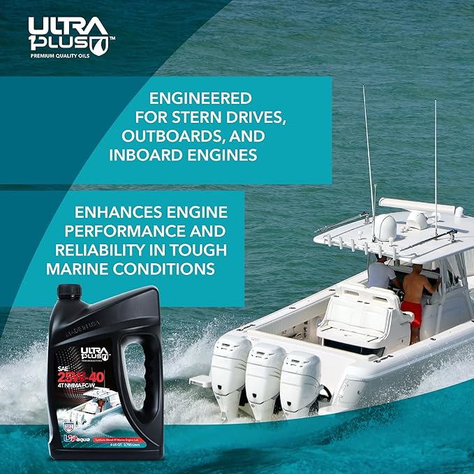 ULTRA 1PLUS SAE 25W-40 Synthetic Blend 4T Marine Engine Oil NMMA FC-W (4 Gallon)