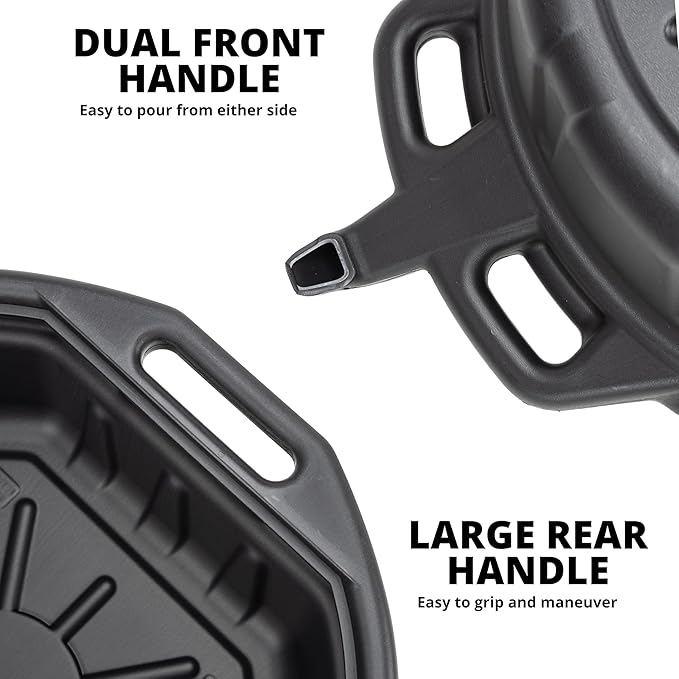 NEIKO 20760A Large Oil Drain Pan, 4 Gallon (16L) Capacity, Black Plastic Anti Splash Oil Pan, Motor Oil Drip Catcher Pan, Non Spill Pour Spout, Oil Catch Pan for Changing Oil, Oil Drain Container