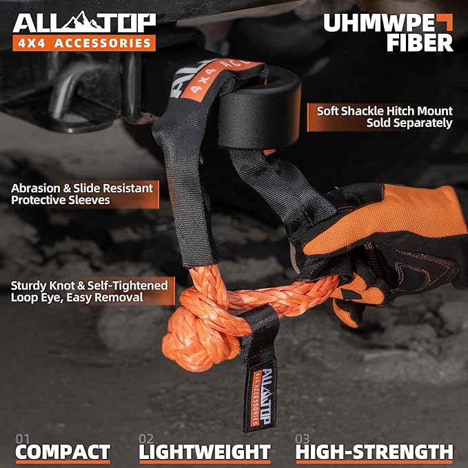 ALL-TOP Synthetic Soft Shackle Rope 3/4in x 24in (66200Lbs Max Break) UHMWPE Recovery Tow Shackles for Offroad 4x4 Vehicles, 2 PCS
