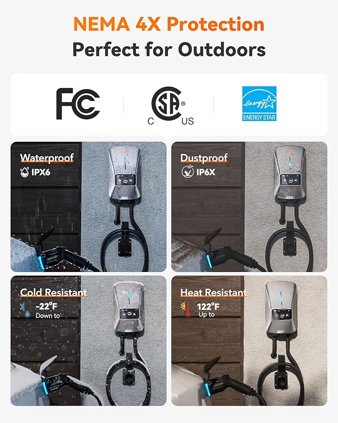 WOLFBOX Level 2 EV Charger 40 Amp - Smart Display, RFID Card, 25ft Cable, Outdoor/Indoor, NEMA 14-50 EV Charger Level 2, WiFi Enabled, 240V Electric Vehicle Charging Station for Electric Automobile