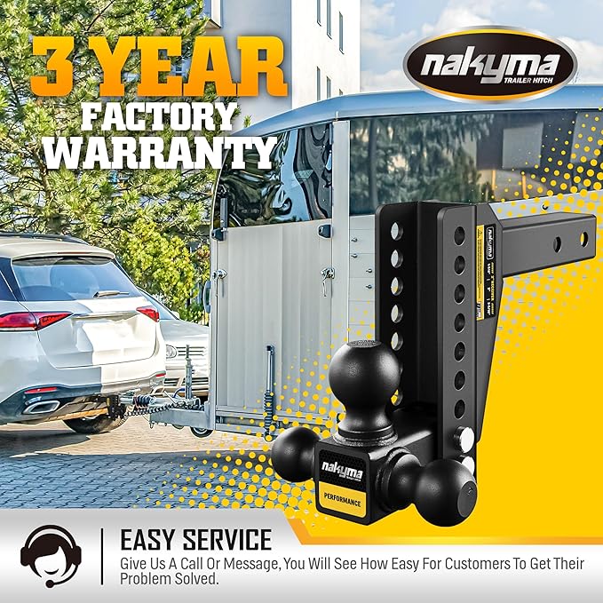 Adjustable Drop Hitch, 8 Inch Drop Trailer Hitch,Tri-Ball(1-7/8'', 2'', 2-5/16'') Hitch, Fits 2-Inch Receiver, Max 16,500 LBS GTW-Truck Trailer Hitch with Double Anti-Theft Pins Locks