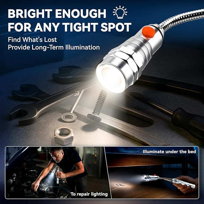 VIBELITE Extendable Magnetic Flashlight with Telescoping Magnet Pickup Tool-Cool Gadget Christmas Gifts Stocking Stuffers for Men, Teen Boys, Husband, Dad, Father, Mechanic, Him, Women, Silver