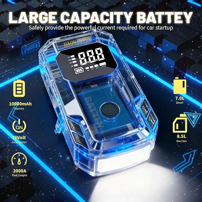 Jump Starter with Air Compressor, 3000A Peak Car Battery Jump Starter(9.0 Gas/6.5L Diesel), 150PSI 12V Jump Box Car Battery Jumper Starter Portable with Smart Jumper Cables, LED Lights, LCD Display